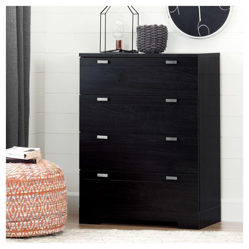 Reevo 4 Drawer Vertical Dresser Black Onyx - South Shore: Space-Saving Storage Furniture for Bedrooms