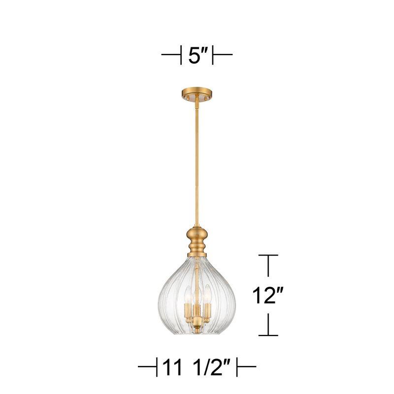 Possini Euro Design Houten Soft Gold Mini Pendant Chandelier 11 1/2" Wide Modern Fluted Clear Glass 3-Light Fixture for Dining Room Kitchen Island