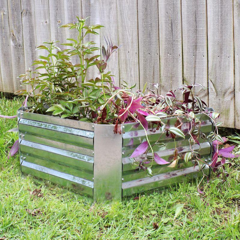 Sunnydaze Corrugated Galvanized Steel Raised Garden Bed for Plants, Vegetables, and Flowers - 24" Square x 12" H - Silver