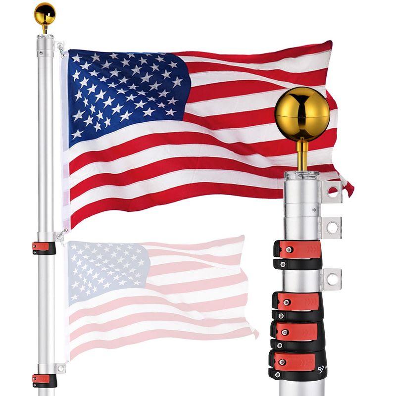 Yescom 25 ft Telescopic Lightweight Aluminum Flag Pole Kit