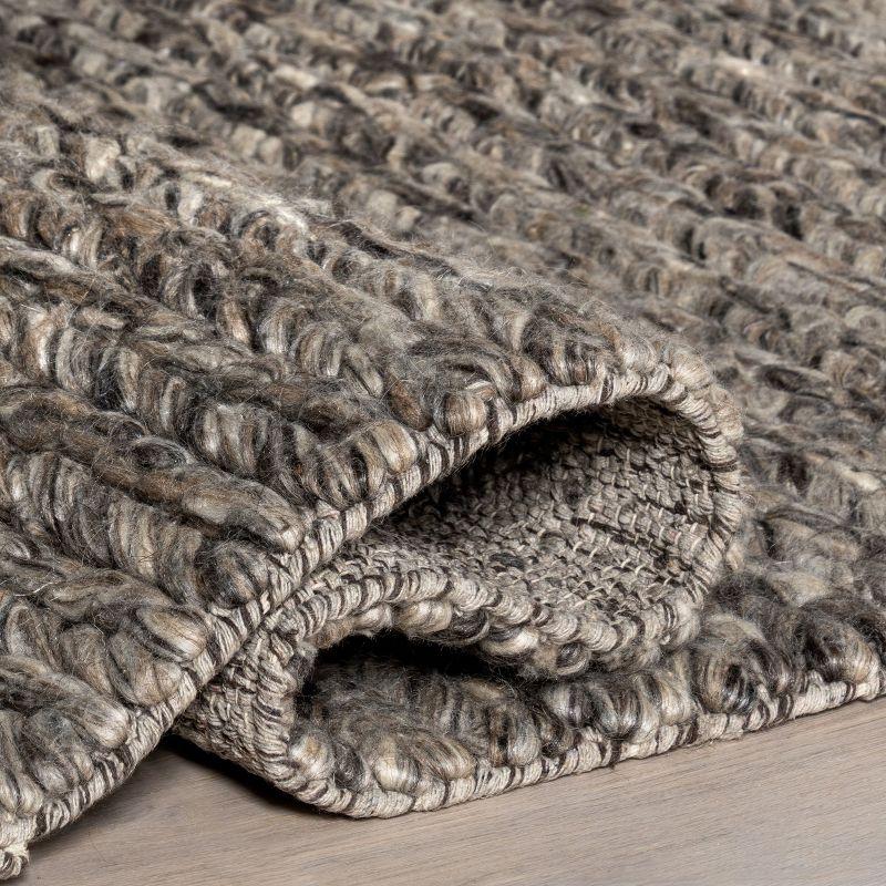 Light Grey Braided Wool and Cotton Area Rug