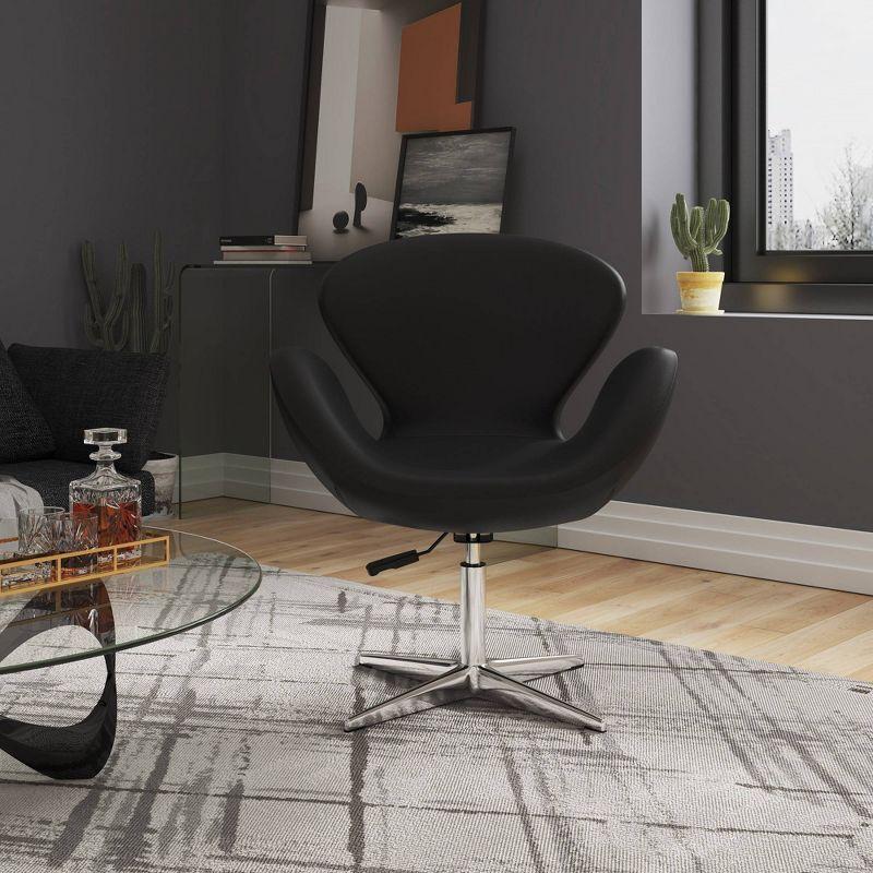 Set of 2 Raspberry Faux Leather Adjustable Swivel Chairs Black - Manhattan Comfort: Retro Chic, Steel Cross Legs