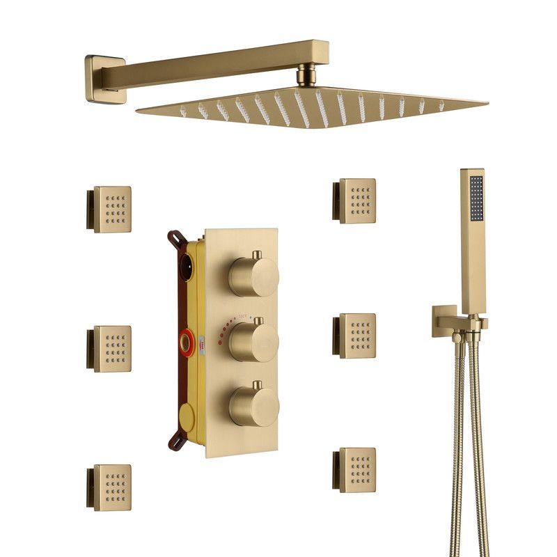 CASAINC M6001-A-12-BG Revitalize 12 Inch Luxury Thermostatic Complete Shower System with Rough-in Valve