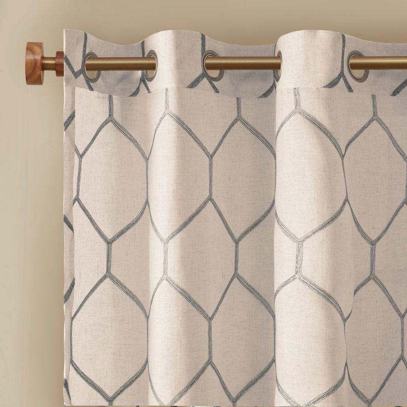 Gray Geometric Embroidered Light-Filtering Curtain Panel