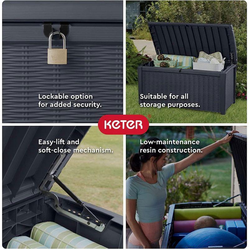 Keter Keter Borneo 110 Gallon Rattan Wicker Resin Patio Deck Storage Box Bench