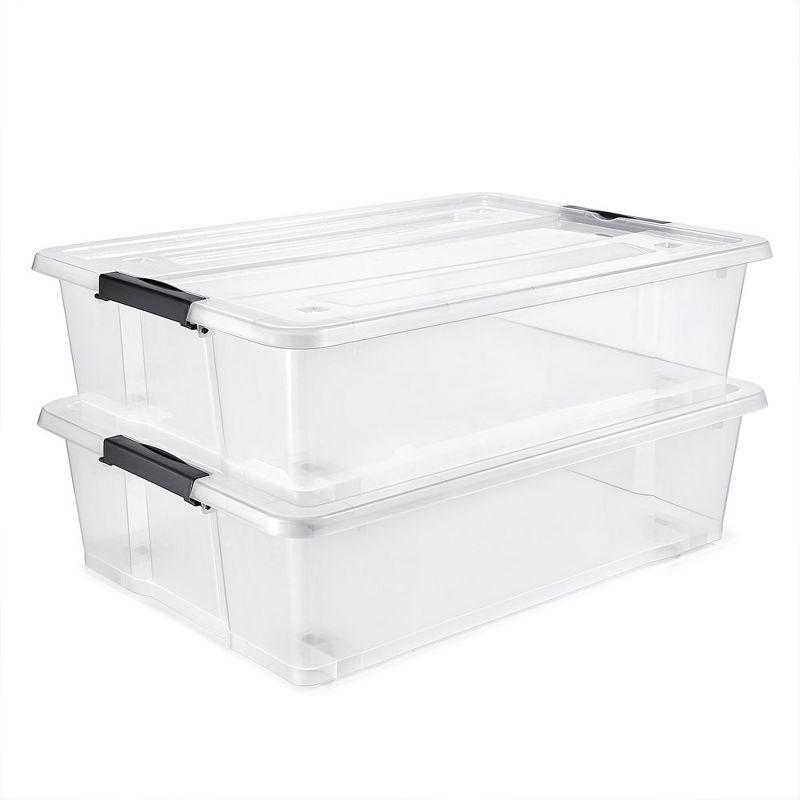 Sorbus 40qt Clear Underbed Stackable Storage Bins with Lids and Handles, 2-Pack