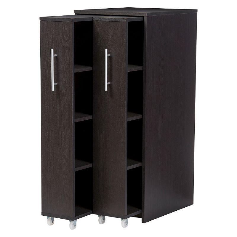 Baxton Studio Lindo Wood Bookcase with Two Pulled-out Doors Shelving Cabinet - Dark Brown: Media Storage, 10 Shelves, 54.25" Height