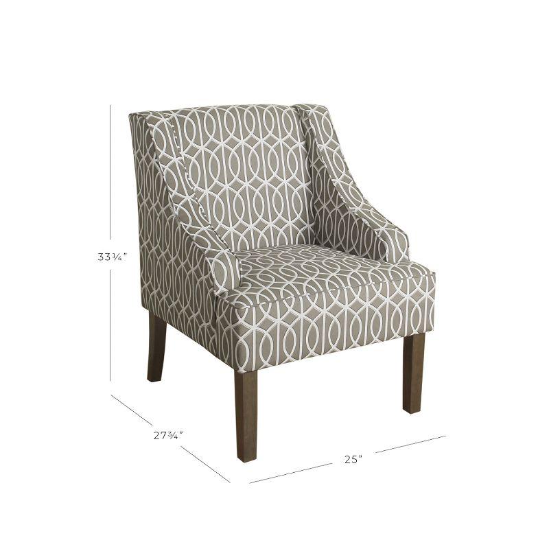 Brindle Gray Stripe Classic Swoop Accent Chair with Wood Legs