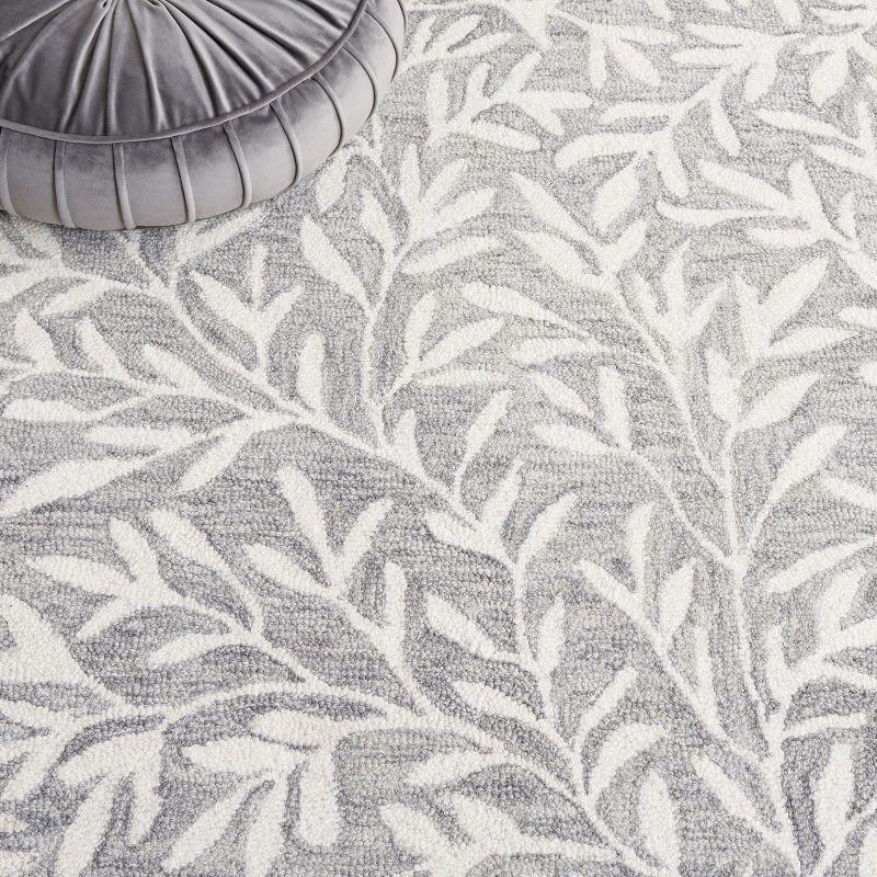 Gray Floral Handmade Wool Square Area Rug, 6' x 6'