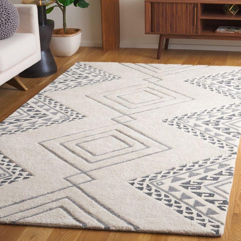 Ivory and Gray Hand-Tufted Wool Shag Area Rug