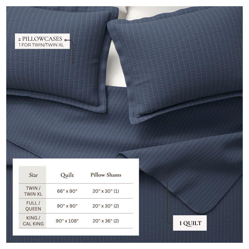 Great Bay Home Detailed Channel Stitch All-Season Reversible Quilt Set With Shams (King, Navy)
