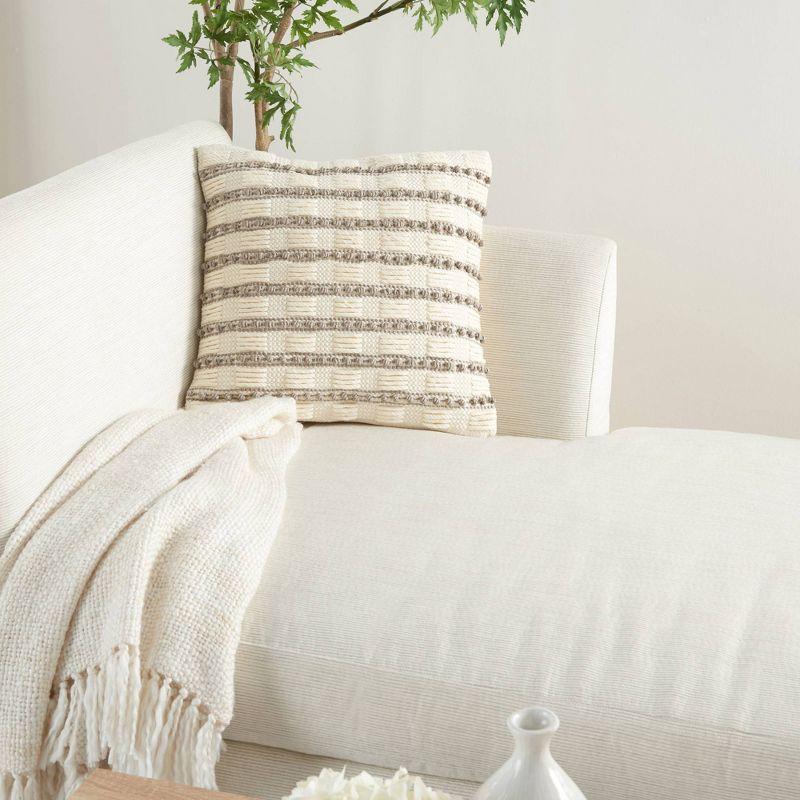 18"x18" Life Styles Woven Lines and Dots Square Throw Pillow Light Gray - Mina Victory: Handmade, Zipper Closure, Indoor Use