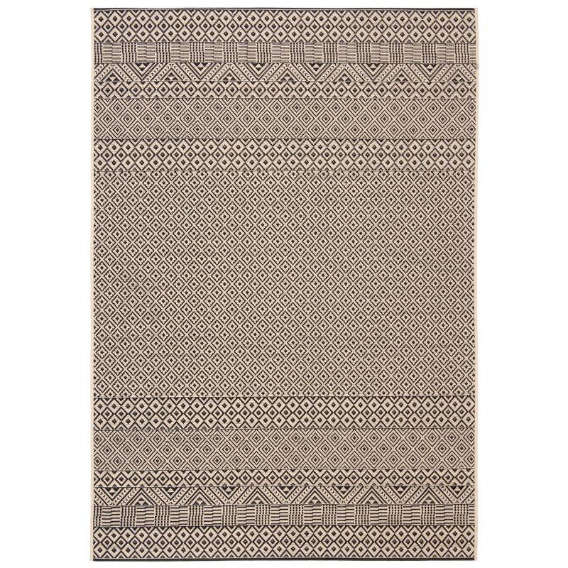 Modern Beige and Black Synthetic Indoor/Outdoor Area Rug - 5'3" x 7'7"