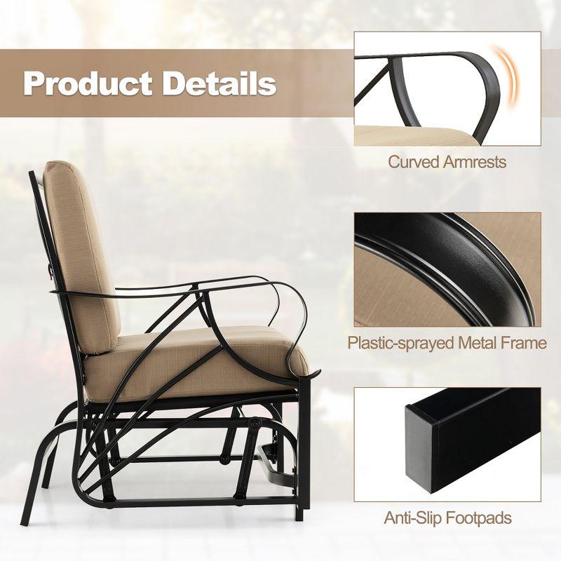Tangkula Patio Glider Chair Outdoor Metal Glider w/ Seat & Back Cushions Backyard Poolside