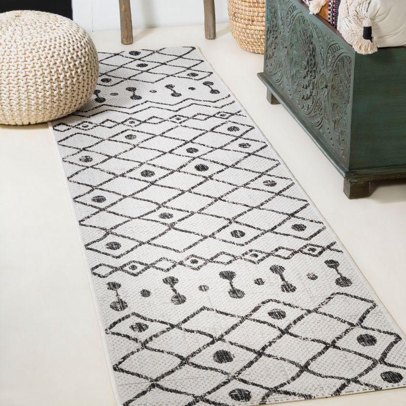 2'x10' Nokat Modern Bohemian Styled Indoor/Outdoor Runner Rug, Ivory/Black - JONATHAN Y