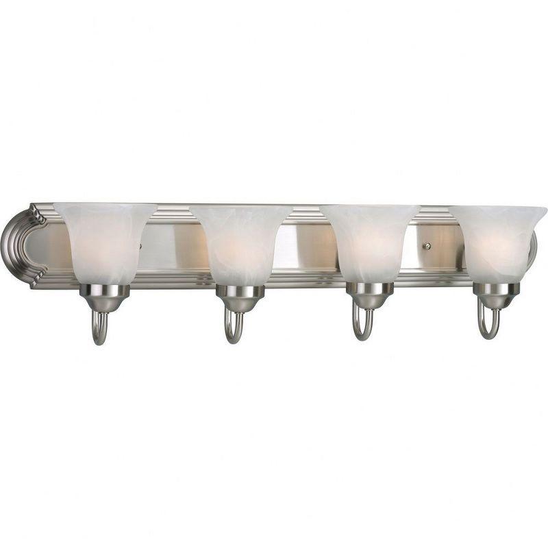 Brushed Nickel 4-Light Bath Vanity with Alabaster Glass Shades