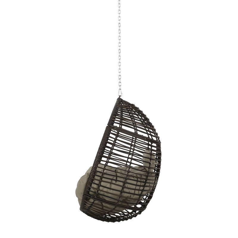 Morris Indoor/Outdoor Wicker Hanging Chair with 8' Chain - Christopher Knight Home: Cushioned, Weather-Resistant