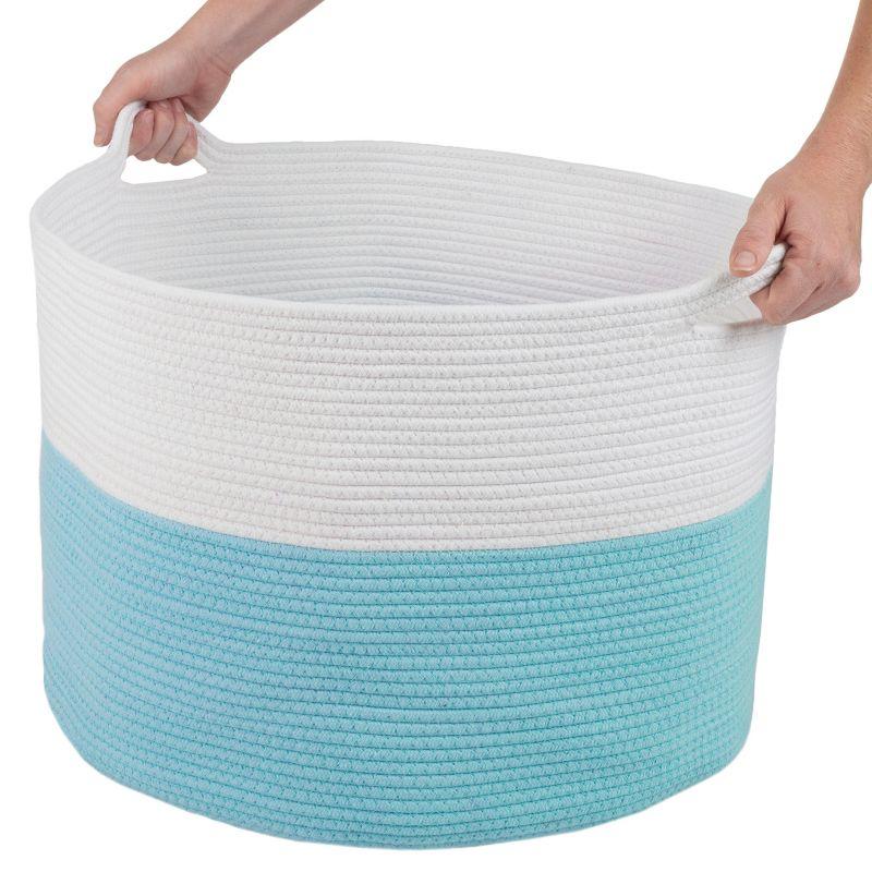 Extra-Large Blue and White Cotton Rope Kids' Storage Basket