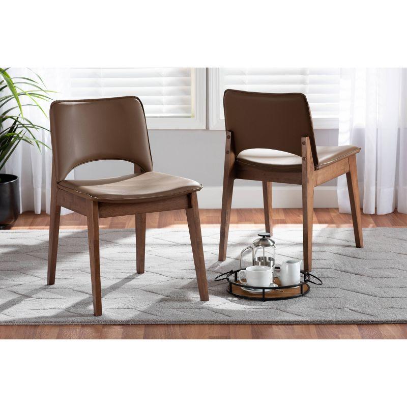 2pc Afton Faux Leather & Wood Dining Chair Set - Baxton Studio: Mid-Century Style, Retro Touch