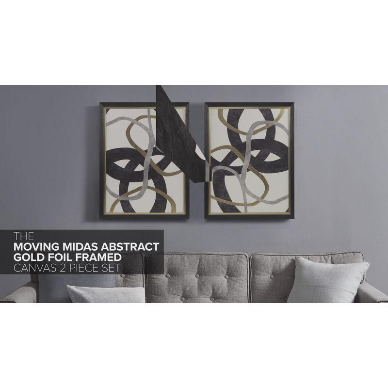 2pc Moving Midas Gold Foil Abstract Framed Canvas Wall Art Set Black - Madison Park: Modern Decor, Vertical Orientation