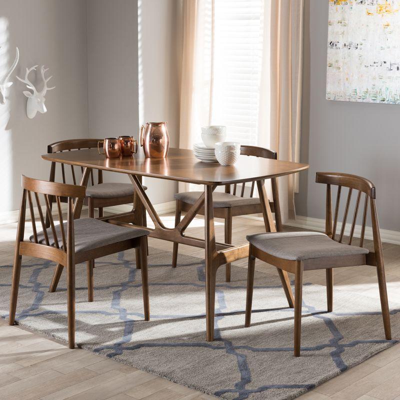 5pc Wyatt Midcentury Modern Dining Set with Solid Rubberwood & Polyester Seats - Baxton Studio