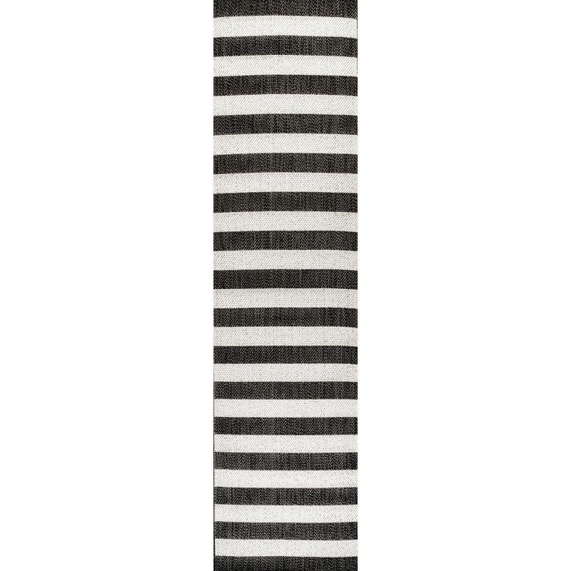 2' x 8' Negril Two-Tone Wide Stripe Indoor/Outdoor Runner Rug, Black/Cream - JONATHAN Y