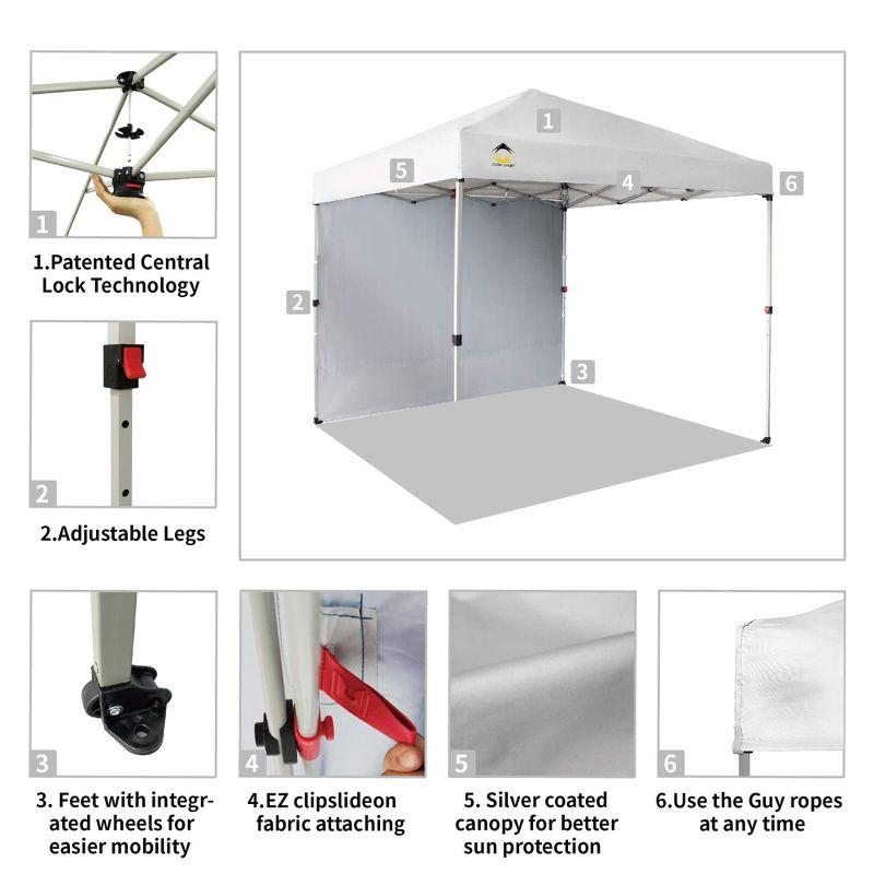 CROWN SHADES 8x8 Pop Up Canopy with 1 Side Wall - Beach Tent with One Push Setup - Outdoor Sun Shade for Events, Parties