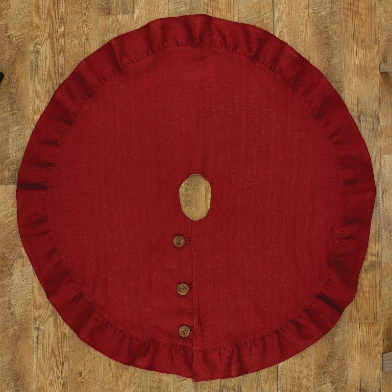 Red Jute Burlap Tree Skirt with Buttons and Ruffle - 60"