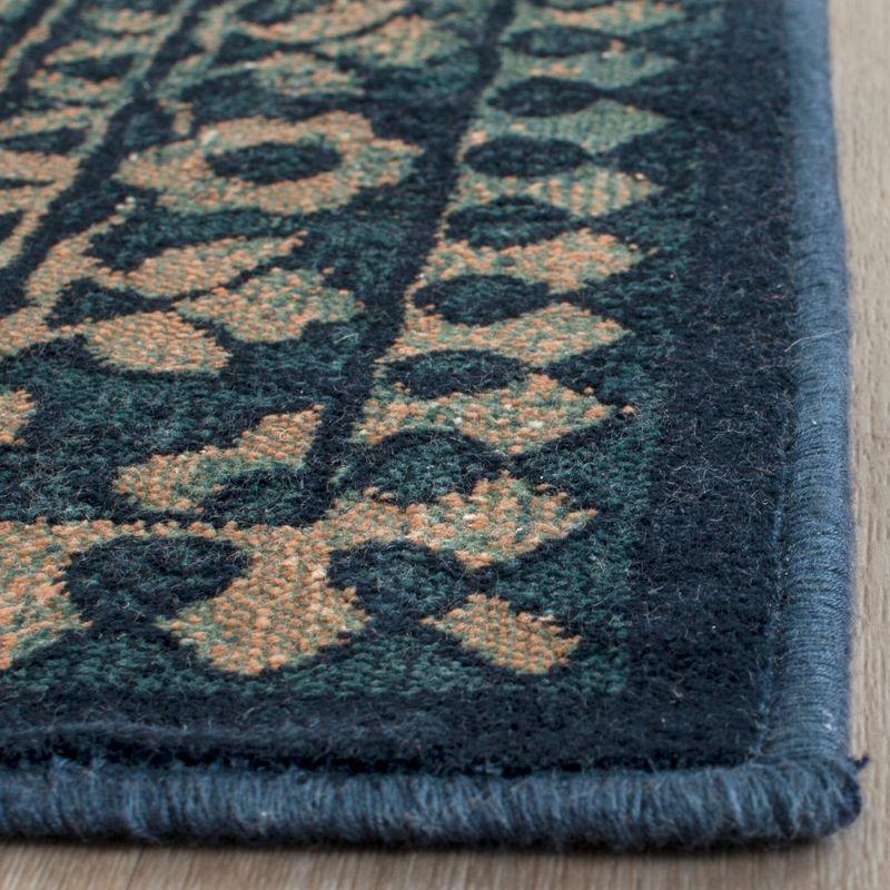 Vintage Blue and Yellow Rectangular Viscose Area Rug