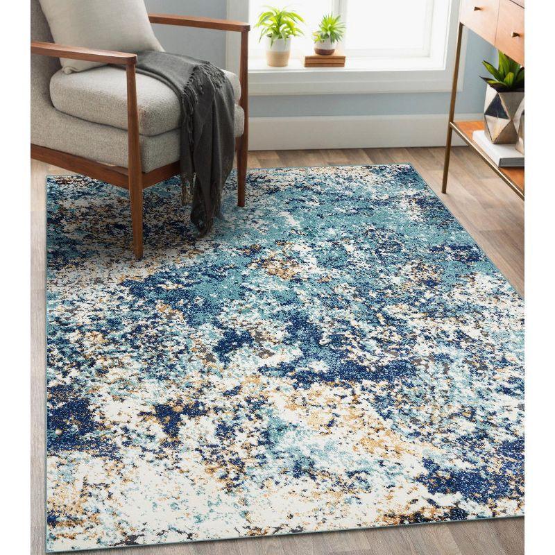 Abstract Splatter Blue and Gold 8' x 10' Synthetic Area Rug