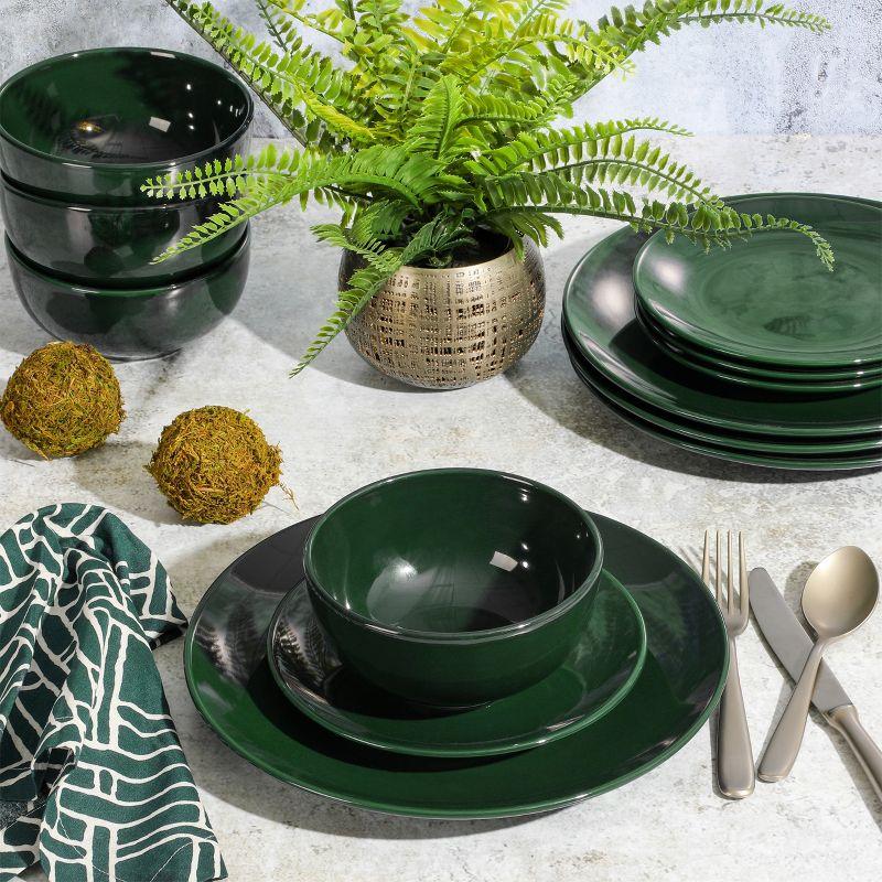 Hunter Green Ceramic 12-Piece Round Dinnerware Set