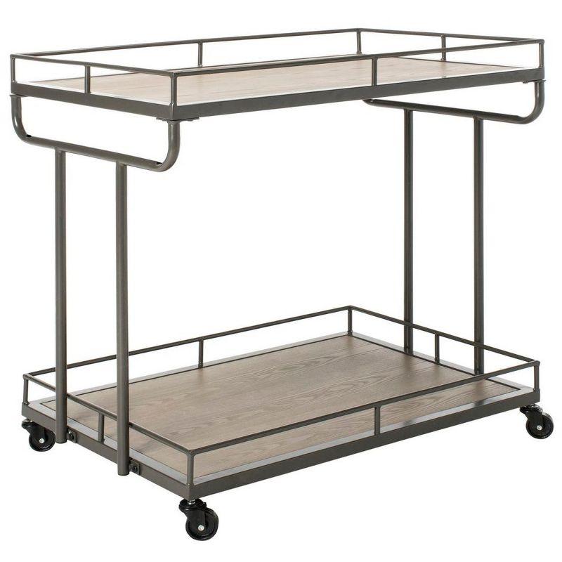 Transitional Silver Rectangular Bar Cart with Tiered Shelves