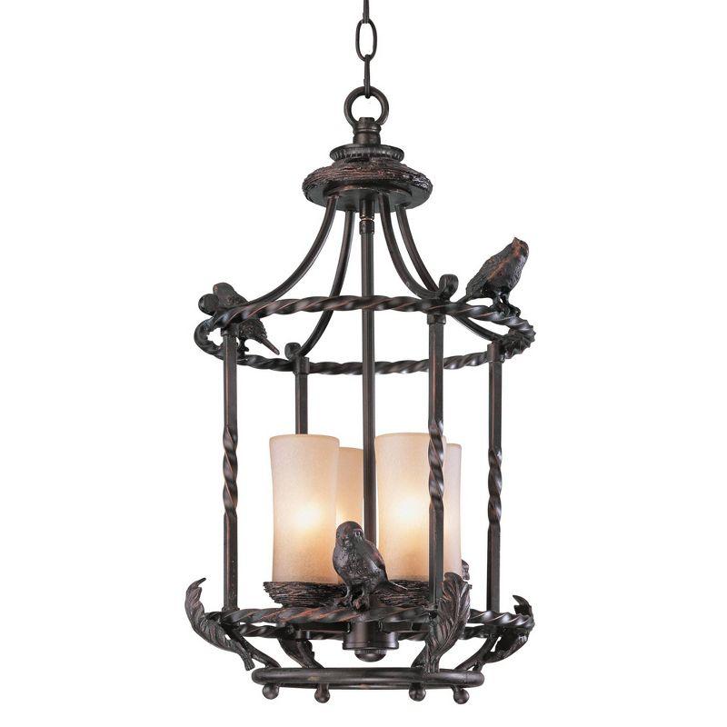 Franklin Iron Works Wrought Bronze Pendant Chandelier 13" Wide Rustic Scavo Glass 4-Light Fixture Dining Room House Foyer Kitchen