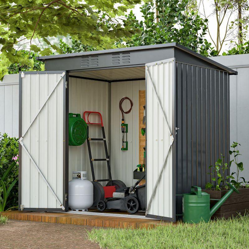 6x4 FT Backyard Garden Tools Storage Shed,Black Aluminium Frame Storage Shed,Metal Outdoor Storage Shed with Lockable Door and Floor Frame-Coolbibila