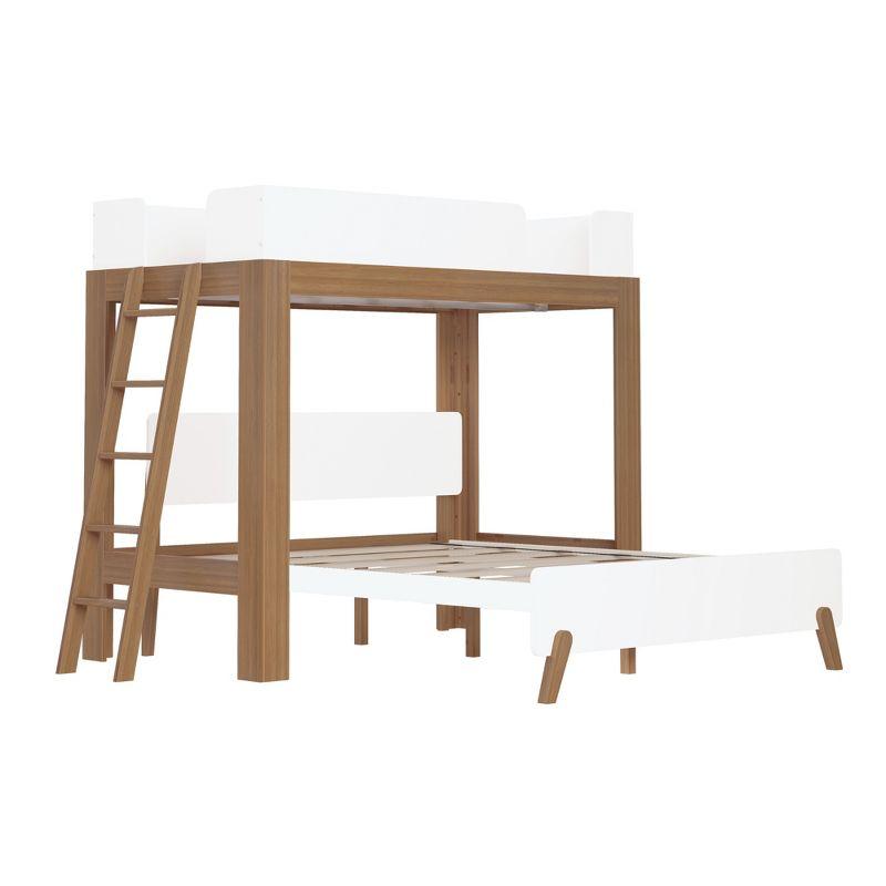 Max & Lily Mid-Century Modern Twin over Queen L-Shaped Bunk Bed, Solid Wood, White/Pecan
