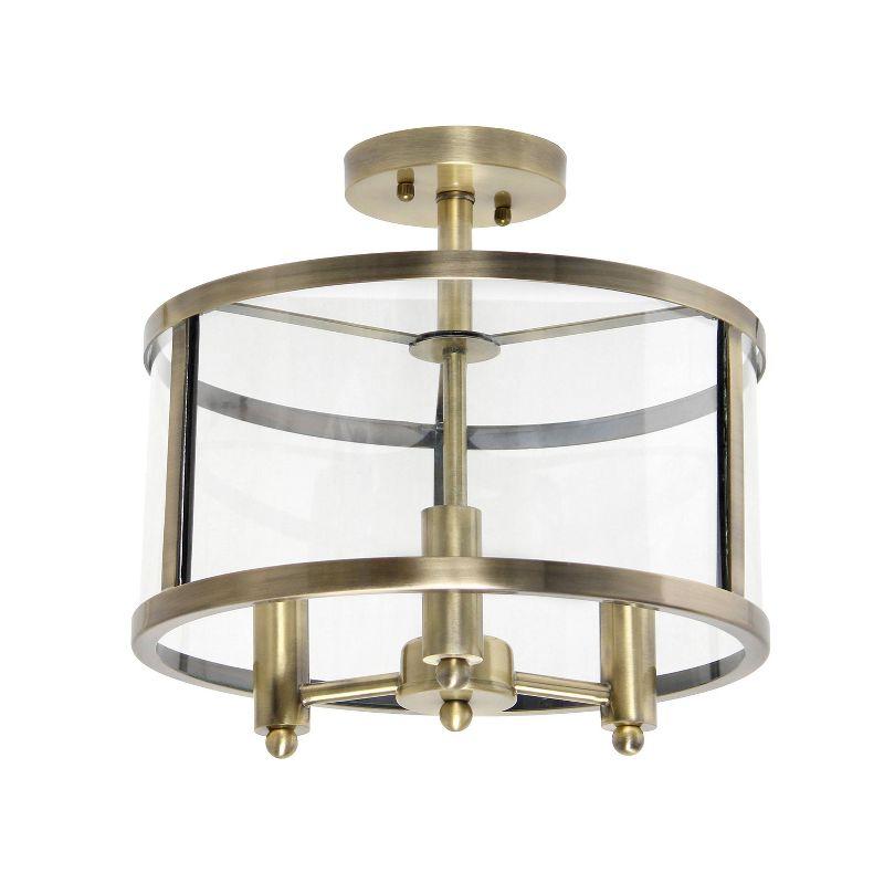 3-Light 13" Industrial Farmhouse Glass/Metallic Accented Semi-flushmount Ceiling Light Brass - Lalia Home: UL Listed, Metal Body, E12 Base