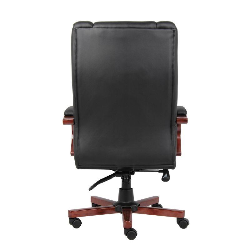 High Back Executive Wood Finished Chairs Black/Brown - Boss Office Products: Caressoft, Pneumatic Lift, Swivel