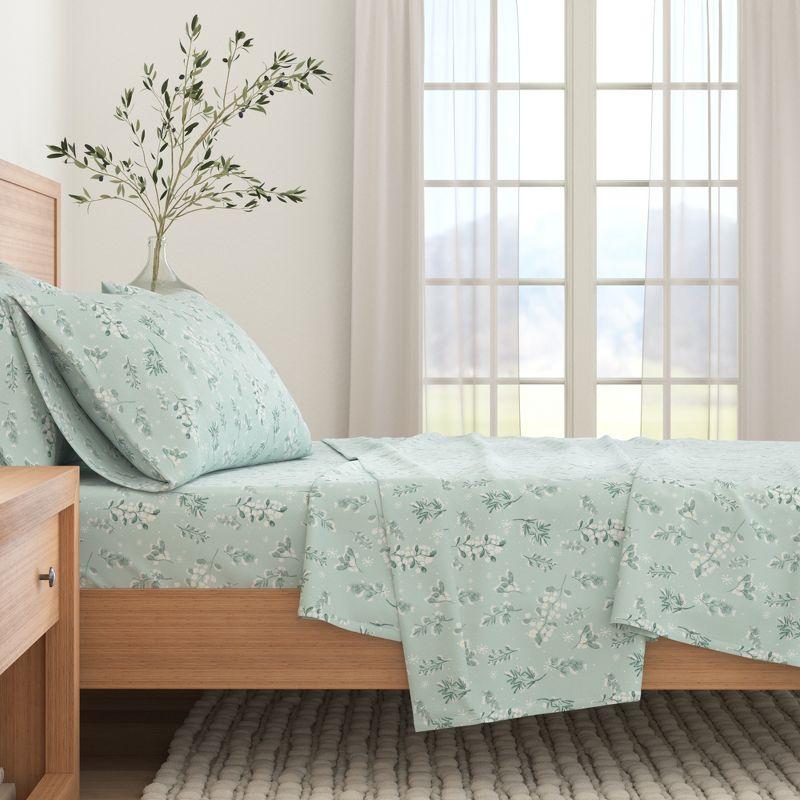 100% Cotton Winter Flannel Sheet Set - Great Bay Home (Twin, Snowy Botanical)