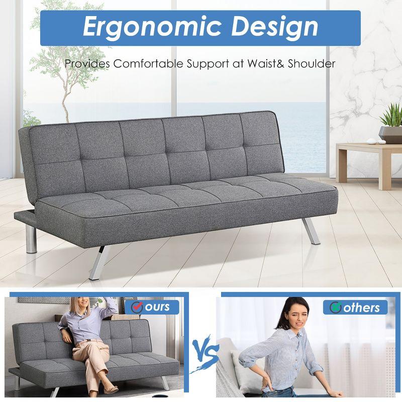 Costway Convertible Futon Sofa Bed Adjustable Sleeper with Stainless Steel Legs