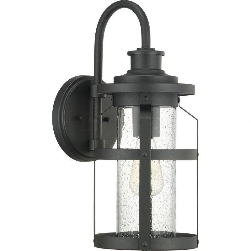 Black Steel Outdoor Wall Lantern with Seeded Glass Shade