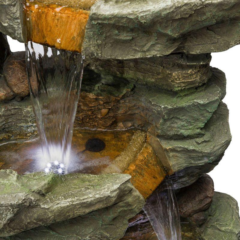 Cascading Stone Tower Fountain With Cool White LED Lights - Alpine Corporation: Outdoor Water Feature, No Assembly Required