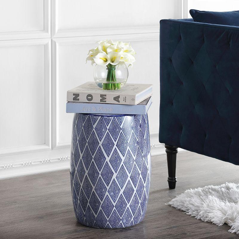 Blue and White Ceramic Diamond Drum Garden Stool