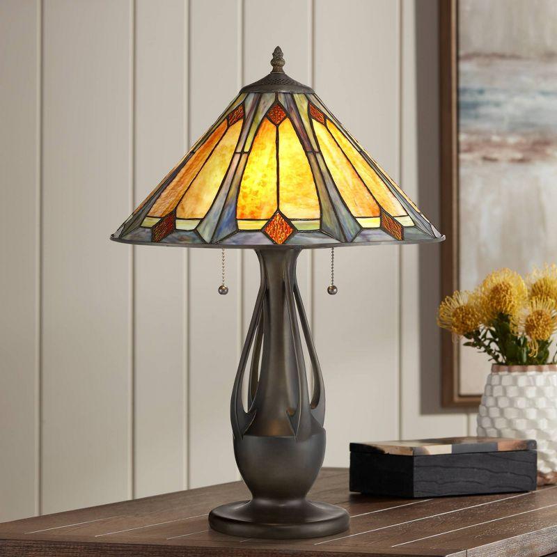 Robert Louis Tiffany Gerald Traditional Accent Table Lamp 23" High Deep Metallic Metal Stained Art Glass Shade for Bedroom Living Room Nightstand Home