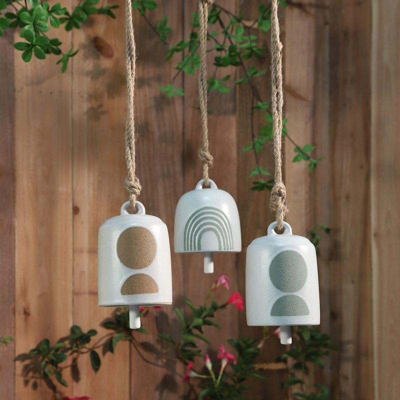 Sagebrook Home 4" Hanging Bell Decorative Wind Chime - White and Beige Circle Design Outdoor or Indoor Decorative Bells for Home Decor