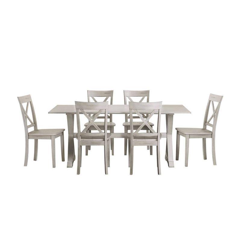 7pc Jamestown Dining Set White - Boraam: Farmhouse Style, Trestle Base, Seats Six