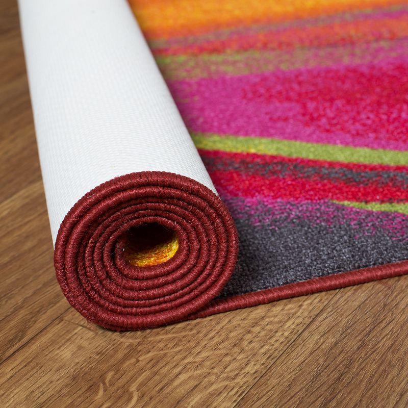 World Rug Gallery Modern Contemporary Waves Multicolored Non-slip (Non-skid) Area Rug - Multi 3'3" x 5'