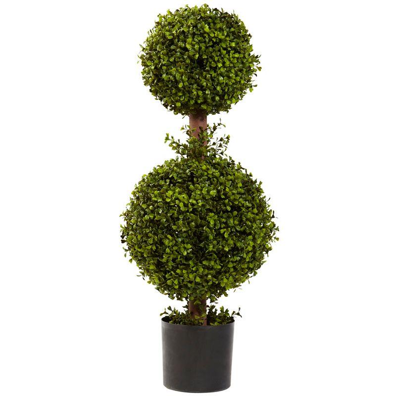 35" Green Double Boxwood Topiary in Black Pot