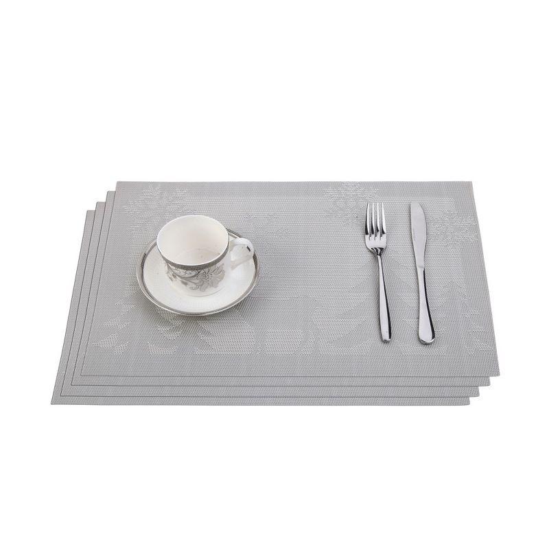 Silver & White Deer Jacquard Vinyl Woven Washable Placemats Set of 4