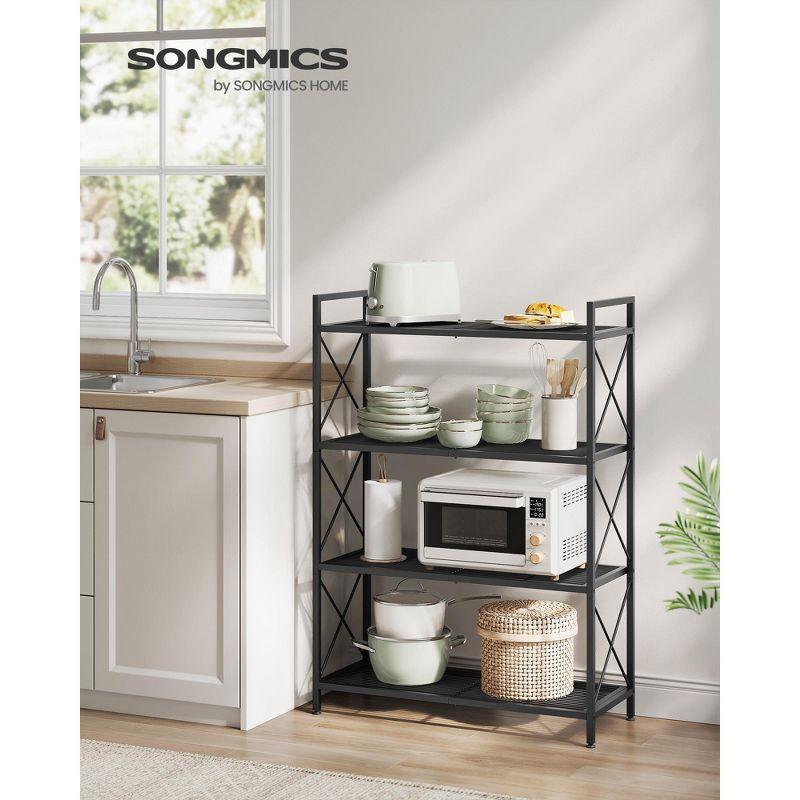 SONGMICS 4-Tier Metal Storage Rack, Shelving Unit with X Side Frames, Dense Mesh, 12.6 x 31.5 x 44.3 Inches, Industrial Style, Ink Black