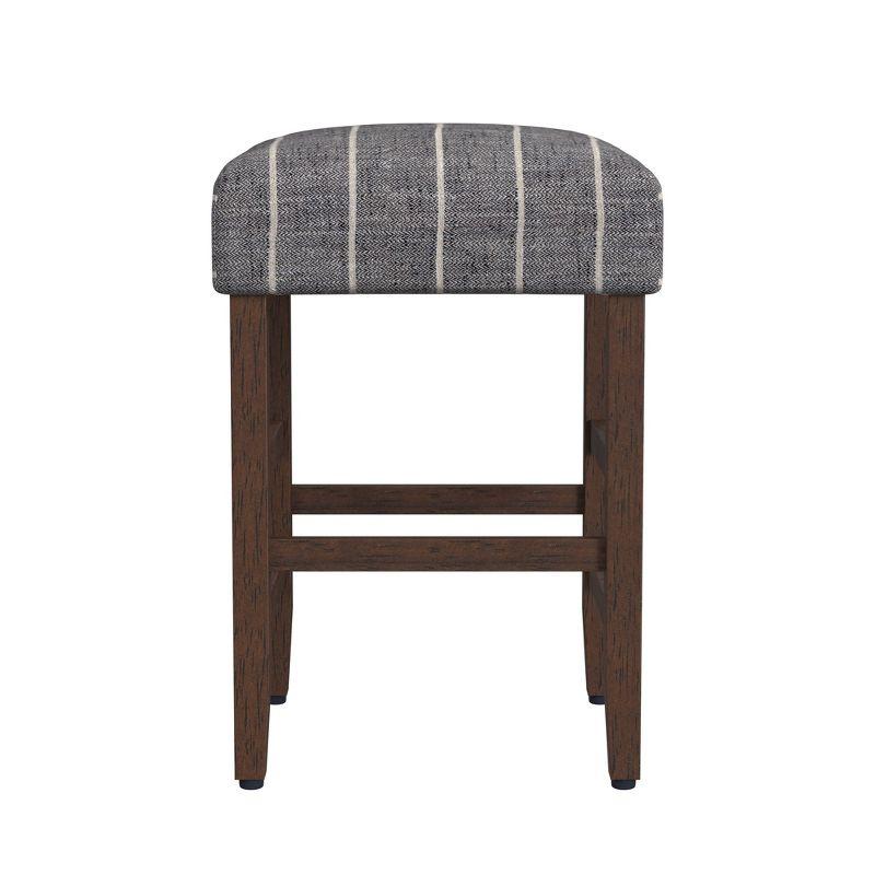 Midnight Gray Woven Stripe Backless Wood Counter Stool